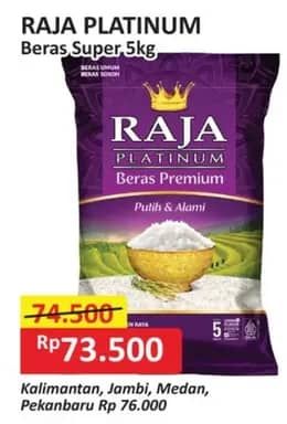 Promo Harga Raja Platinum Beras Slyp Super 5000 gr - Alfamart