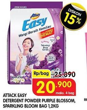 Promo Harga ATTACK Easy Detergent Powder Purple Blossom, Romantic Flowers 1200 gr - Superindo