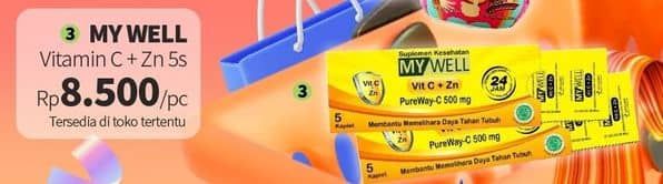 My Well Vit C dan Zn 5 pcs Harga Promo Rp8.500, Tambah Rp. 1.000 Dapat 2 Pcs, Toko Tertentu