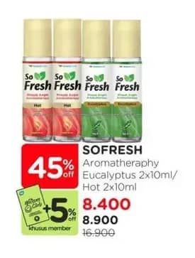 Promo Harga So Fresh Minyak Angin Aromatherapy Eucalyptus, Hot per 2 pcs 10 ml - Watsons