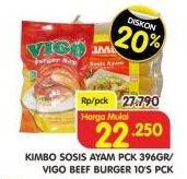 Promo Harga KIMBO Sosis Ayam 396gr/VIGO Beef Burger 10 Pcs  - Superindo