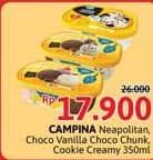 Promo Harga Campina Ice Cream Neapolitan, Chocolate Vanilla Choco Chunk, Cookie Creamy 350 ml - Alfamidi