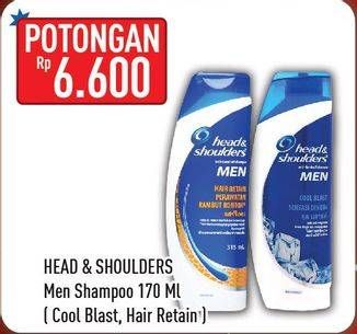 Promo Harga HEAD & SHOULDERS Men Shampoo Cool Blast, Hair Retain 170 ml - Hypermart