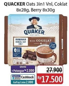 Promo Harga Quaker Oatmeal 3 In 1 Berry Burst, 3in1 Cokelat, 3in1 Vanilla per 8 pcs 28 gr - Alfamidi