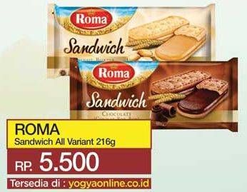Promo Harga ROMA Sandwich Chocolate, Peanut Butter 216 gr - Yogya