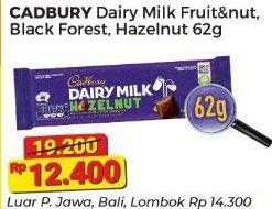 Promo Harga Cadbury Dairy Milk Fruit Nut, Black Forest, Hazelnut 62 gr - Alfamart