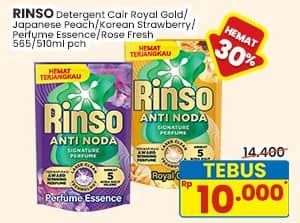 Promo Harga Rinso Liquid Detergent + Molto Royal Gold, + Molto Japanese Peach, + Molto Korean Strawberry, + Molto Purple Perfume Essence, + Molto Pink Rose Fresh 510 ml - Indomaret