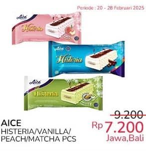 Promo Harga Aice Ice Cream Histeria Vanila Peach, Matcha 70 ml - Indomaret