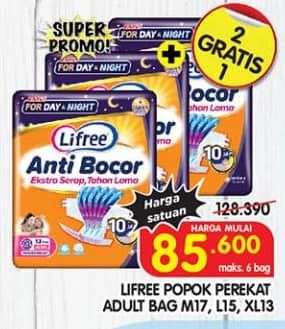 Promo Harga Lifree Popok Perekat Menyerap dan Kering M17, L15, XL13 13 pcs - Superindo