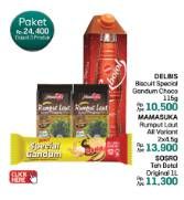Promo Harga Delbis Biscuit + Mamasuka Rumput Laut + SOsro Teh Botol  - LotteMart