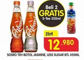 Promo Harga SOSRO Teh Botol Jasmine, Less Sugar per 2 botol 450 ml - Superindo