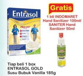 Promo Harga ENTRASOL Gold Susu Bubuk Vanilla 185 gr - Indomaret