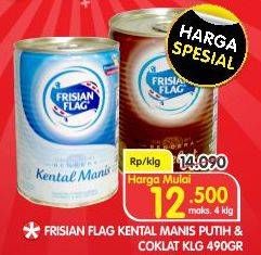 Promo Harga FRISIAN FLAG Susu Kental Manis Putih, Cokelat 490 gr - Superindo