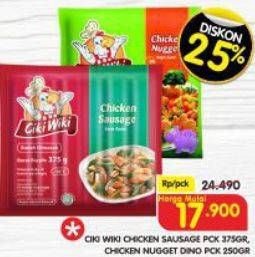 Promo Harga CIKI WIKI Chicken Sausage Pck 375gr, Chicken Nugget Dino Pck 250gr  - Superindo