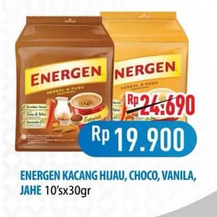 Promo Harga Energen Cereal Instant Kacang Hijau, Chocolate, Vanilla, Jahe per 10 sachet 30 gr - Hypermart