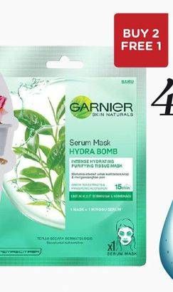 Promo Harga GARNIER Serum Mask Hydra Bomb - Green Tea Extract, Hydra Bomb - Lavender Oil, Hydra Bomb - Antioxidant Pomegranate, Hydra Bomb Night - Deep Sea Water 32 gr - Watsons
