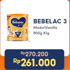 Promo Harga Bebelac 3 Susu Pertumbuhan Madu, Vanila 800 gr - Indomaret