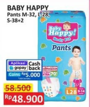 Promo Harga Baby Happy Body Fit Pants S38+2, M32, L28 28 pcs - Alfamart