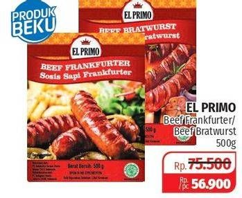 Promo Harga EL PRIMO Sosis Beef Frankfurter, Beef Bratwurst 500 gr - Lotte Grosir