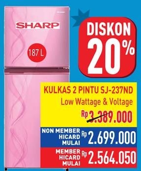 Promo Harga Sharp SJ-237ND | Refrigerator 205ltr  - Hypermart