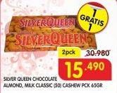Promo Harga SILVER QUEEN Chocolate Almond, Milk Classic Cashew per 2 pcs 65 gr - Superindo