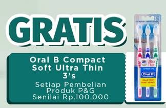 Promo Harga Oral B Toothbrush Ultra Thin Compact Soft 3 pcs - LotteMart
