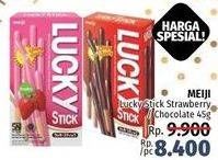 Promo Harga MEIJI Biskuit Lucky Stick Strawberry, Chocolate 45 gr - LotteMart