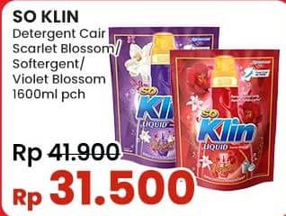 Promo Harga So Klin Liquid Detergent + Anti Bacterial Violet Blossom, + Softergent Pink, + Softergent Soft Sakura, + Anti Bacterial Red Perfume Collection 1600 ml - Indomaret