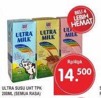 Promo Harga ULTRA MILK Susu UHT All Variants per 4 box 200 ml - Superindo