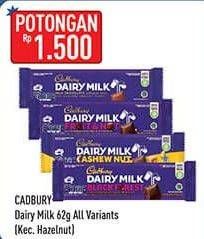Promo Harga CADBURY Dairy Milk Kecuali Hazelnut 62 gr - Hypermart