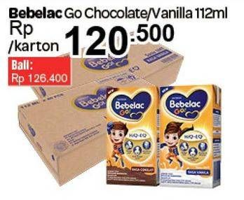 Promo Harga BEBELAC GO Susu Cair Coklat, Vanilla 112 ml - Carrefour