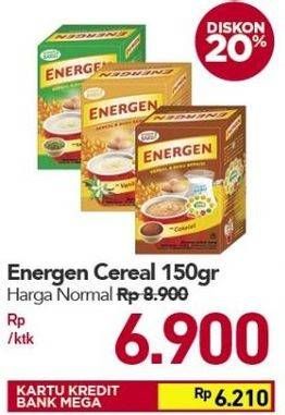 Promo Harga ENERGEN Cereal Instant Kacang Hijau, Vanilla, Chocolate per 5 pcs 30 gr - Carrefour