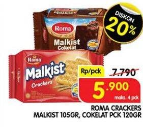 Promo Harga Roma Malkist Crackers, Cokelat 105 gr - Superindo