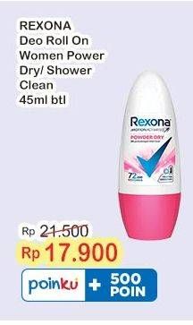 Promo Harga Rexona Deo Roll On Powder Dry, Shower Clean 50 ml - Indomaret
