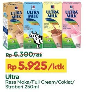 Promo Harga Ultra Milk Susu UHT Moka, Full Cream, Coklat, Stroberi 250 ml - TIP TOP