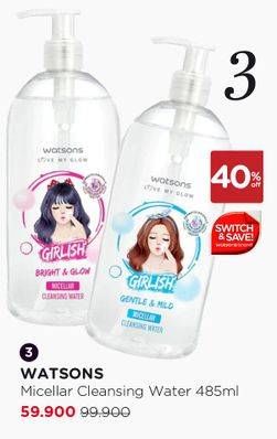 Promo Harga WATSONS Micellar Cleansing Water 485 ml - Watsons