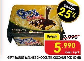 Promo Harga GERY Malkist Saluut Chocolate, Saluut Coconut 110 gr - Superindo