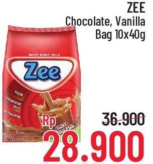 Promo Harga ZEE Susu Bubuk Chocolate, Vanilla per 10 sachet 40 gr - Alfamidi