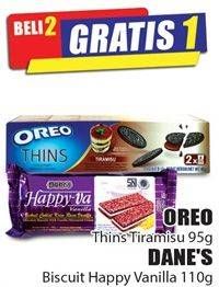 Promo Harga Oreo Thins Tiramisu 95g/Dane's Biscuit Happy Vanilla 110g  - Hari Hari