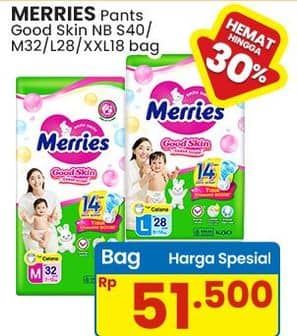 Promo Harga Merries Pants Good Skin S40, M32, L28, XXL18 18 pcs - Indomaret