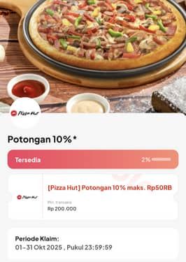 Promo Harga Potongan 10%  - Pizza Hut