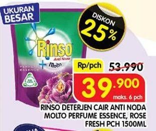 Promo Harga RINSO Liquid Detergent + Molto Purple Perfume Essence, + Molto Pink Rose Fresh 1500 ml - Superindo