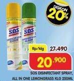 Promo Harga SOS Disinfectant Spray Eucalyptus 250 ml - Superindo