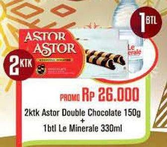 Promo Harga 2 ASTOR Double Coklat 150g + LE MINERALE Air Mineral 330ml  - Carrefour