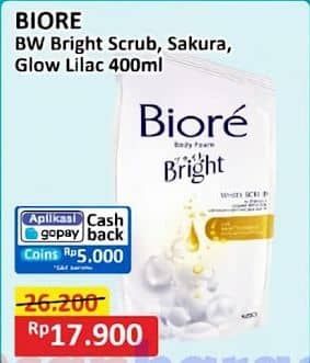 Promo Harga Biore Body Foam Bright White Scrub, Lovely Sakura Scent, Glow-Up Lilac Scent 400 ml - Alfamart