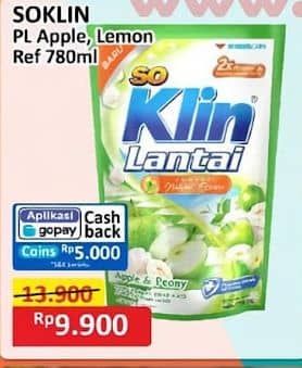 Promo Harga So Klin Pembersih Lantai Hijau Fruity Apple, Kuning Citrus Lemon 780 ml - Alfamart