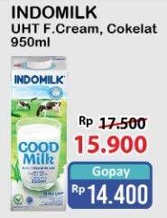 Promo Harga INDOMILK Susu UHT Full Cream Plain, Cokelat 950 ml - Alfamart