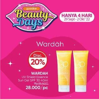 Promo Harga Wardah UV Shield Essential Sunscreen Gel SPF 30 PA+++ 40 ml - Guardian