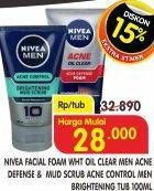 Promo Harga NIVEA MEN Facial Foam Acne Defense, Acne Oil Control 100 ml - Superindo