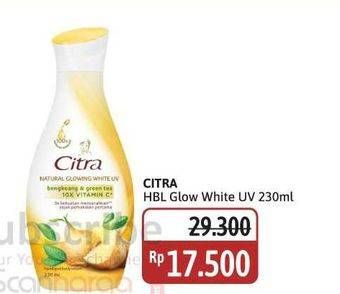 Promo Harga Citra Hand & Body Lotion Natural Glowing White UV Bengkoang Green Tea 230 ml - Alfamidi